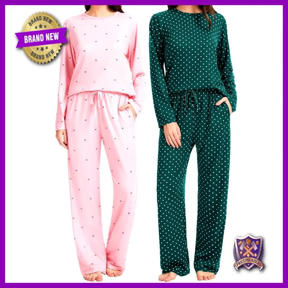 Soft Polyester Pajama Set with Pockets, Long Sleeve, Size Medium